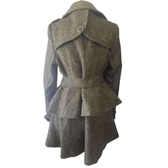 Steve Madden Tweed Peplum Trench Coat — Double-Breasted Belted Women’s Medium - Picture 4 of 12
